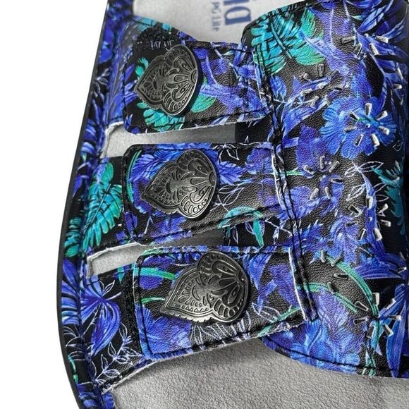 Alegria blue floral leather adjustable slide Julee sandal size 37 (7-7.5). NWOT - Picture 5 of 10